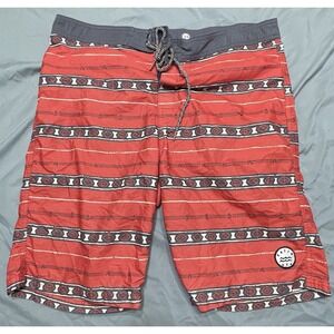 Katin USA Board Shorts Mens 34 Red Geometric Casual Surf Beach Swim Trunks
